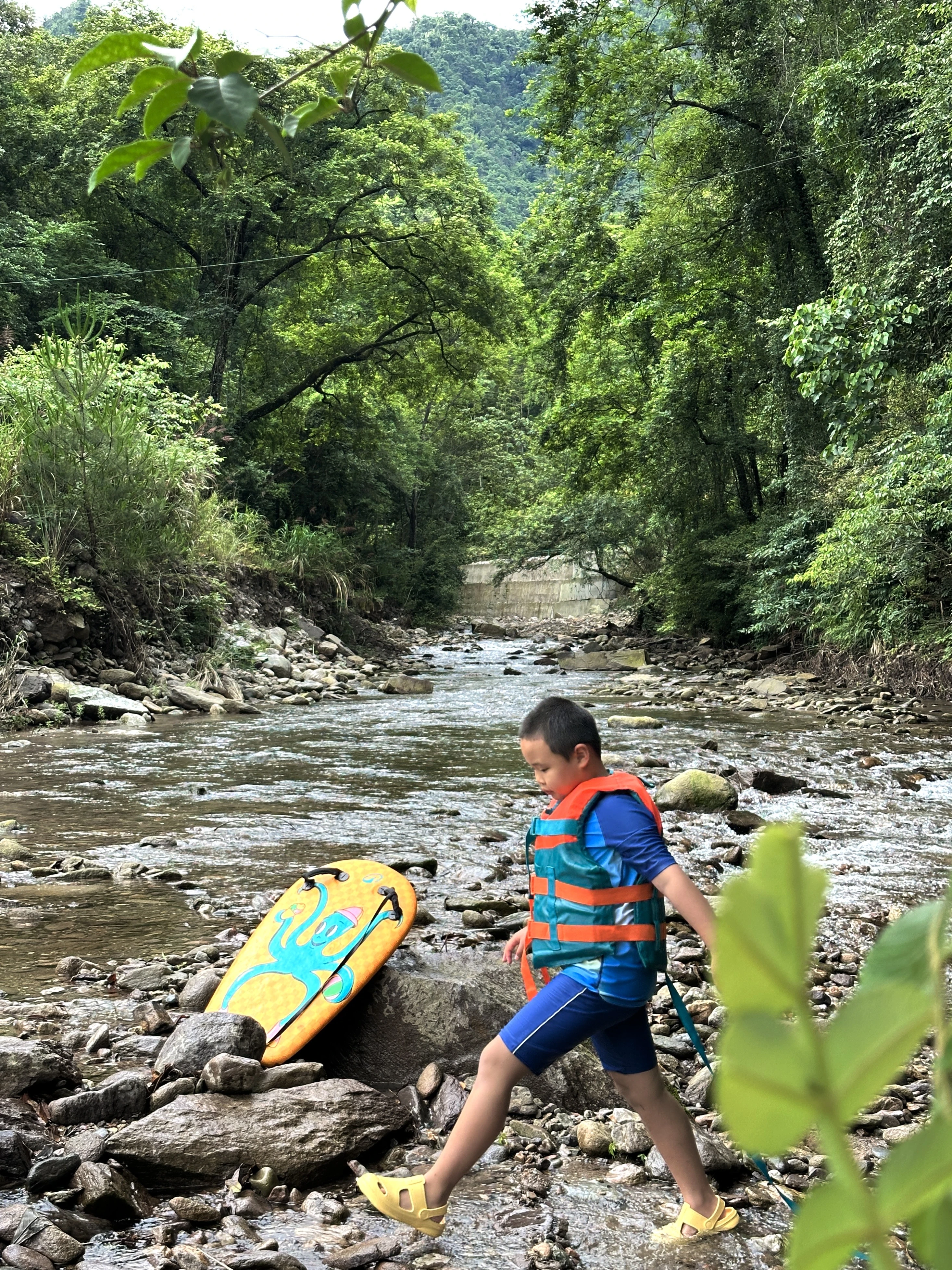 靖安天崖山附近溪流中可见上游混凝土构筑物
